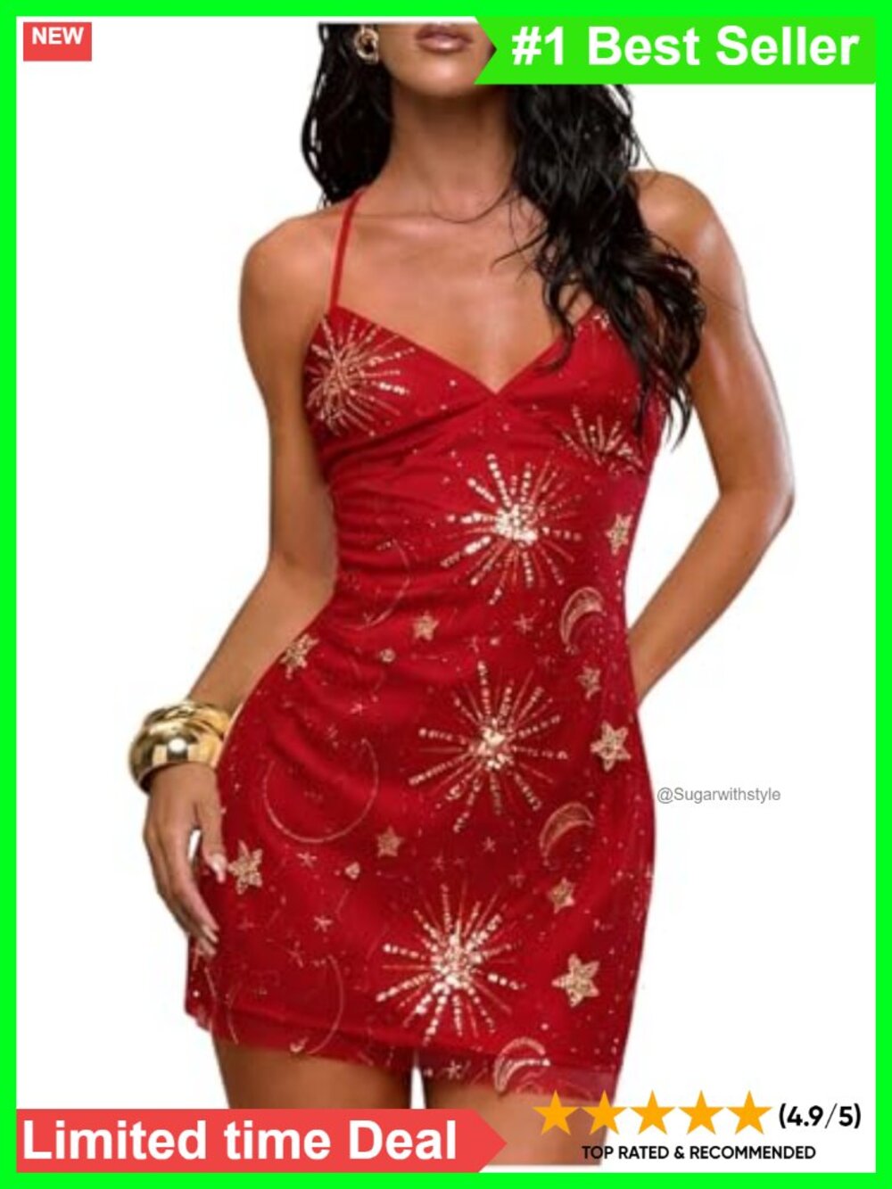 Sequin Mini Dress Sexy V Neck Sleeveless Bodycon Cocktail Party Club